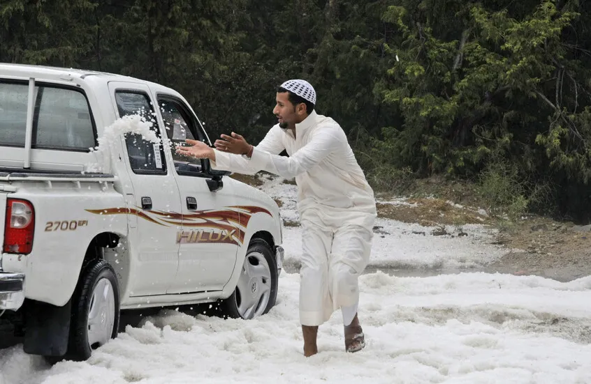 تفاعل واسع مع تساقط الثلوج على جبال اللوز في تبوك